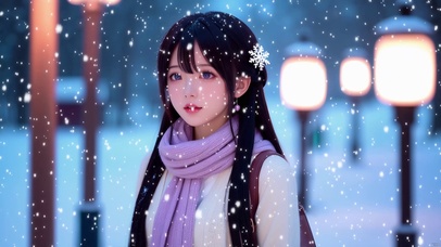 唯美治愈雪中美少女