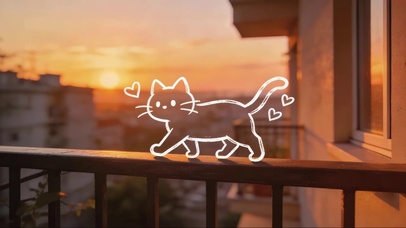 栏杆上简笔画猫咪