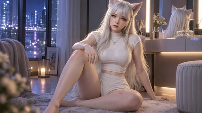 银发猫耳清纯美少女