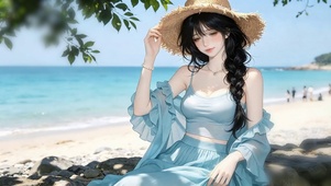 海边草帽少女
