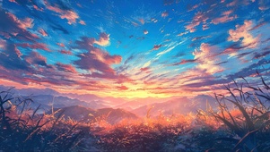 俯瞰落日群山山脉