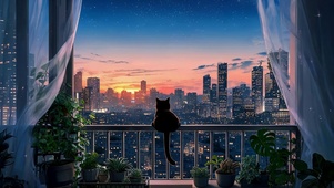 晚霞阳台猫咪
