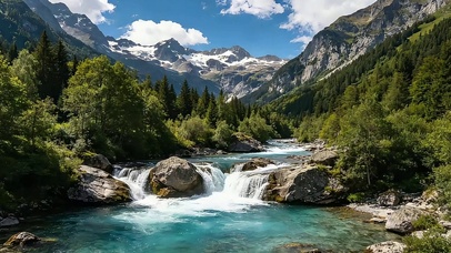 雪山翠谷清流