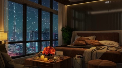 雪天迪拜夜景卧室