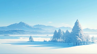 冬日雪原松绿