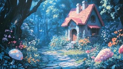 森林静谧蘑菇可爱小屋