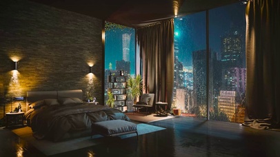 温馨的雨天房间