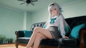 沙发长腿可爱女孩