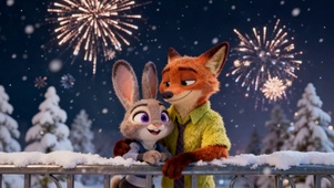 烟花雪景下的浪漫