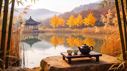 秋天芦苇湖