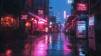 霓虹城市街道雨夜