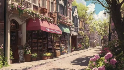 温馨春日阳光街道商店