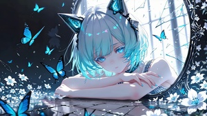 蓝发破镜少女