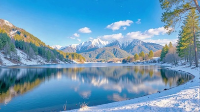 护眼晴朗冬日雪湖