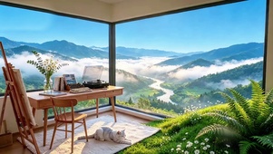 山顶的书屋与猫