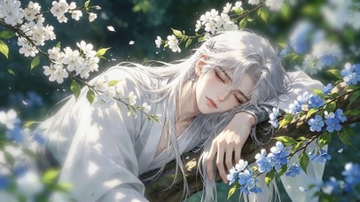 梨花枝白发少年