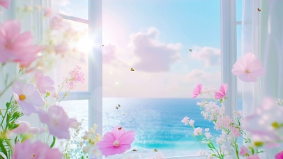 窗外海景花草树木