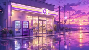 晚霞街头便利店