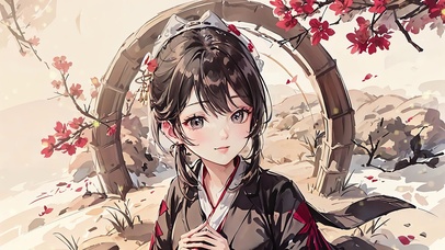 古风高清水墨典雅文静少女