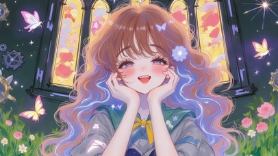 彩窗星蝶甜萌笑少女