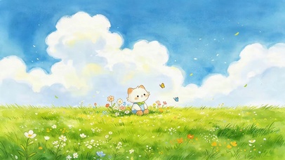 蓝天草地上猫咪