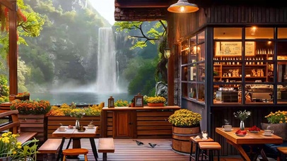 早上好！室外咖啡门廊氛围