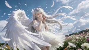 花海中的银发天使美少女