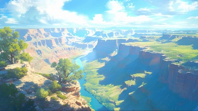 清新阳光山谷河流