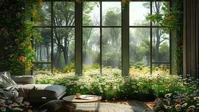 窗外护眼绿景树木