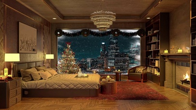 唯美新年圣诞雪夜房间