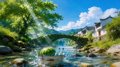 乡村溪畔纳凉