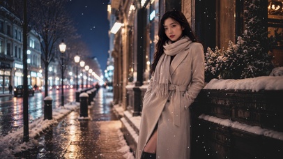 雪天美女