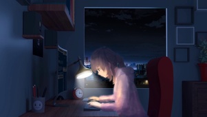夜晚加班的女孩