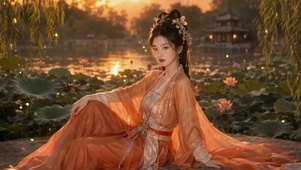 暮色荷塘古风美人