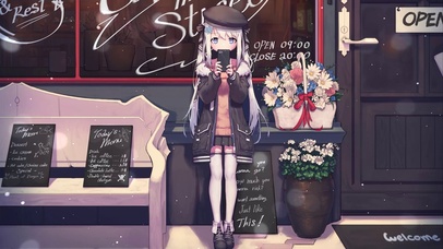 4K咖啡店前少女