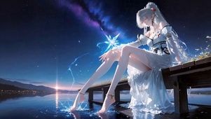 星空湖畔银发少女绯雪