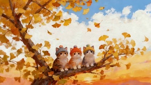 秋天树枝上的猫咪