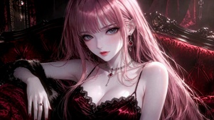粉发红裙性感美女