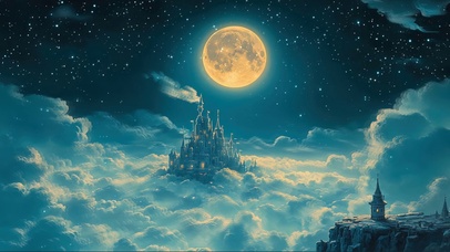 星夜云朵静谧月亮城堡