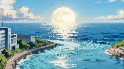 海景树木房屋双屏