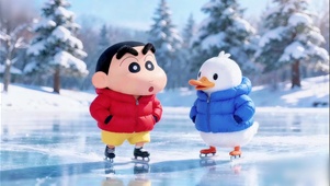 悠闲自在滑冰唠嗑小新