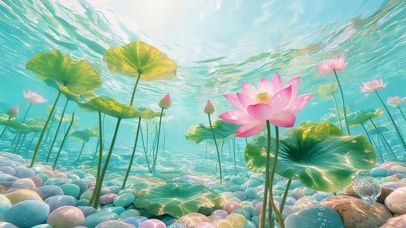 清澈水下荷花
