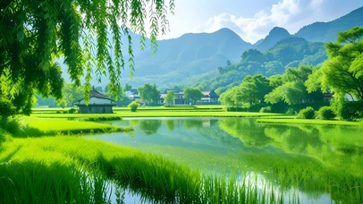 绿色护眼田园山水