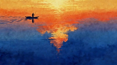 晚霞湖面孤舟