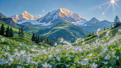 日照金山清新山野花海风景