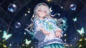 可爱蝴蝶环绕女孩