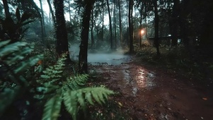 静谧晨雾雨林小径