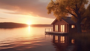 夕阳下的小屋