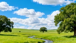 护眼蓝天白云树木河流双屏