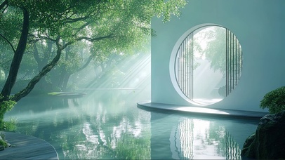 苏州园林清冷绿色光影